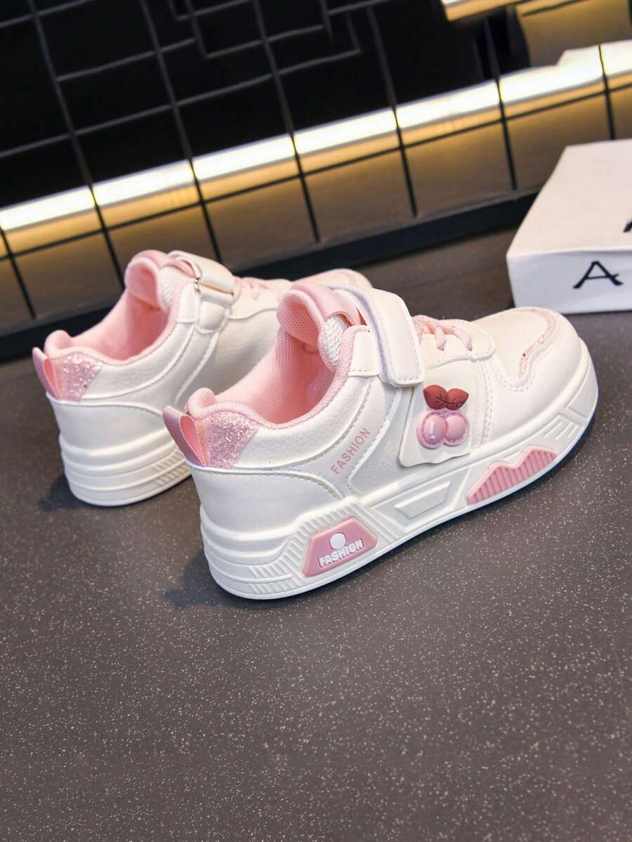 1 par de zapatos deportivos para niños, modelo de todas las temporadas 2025, zapatillas casuales para niños, nuevos zapatos casuales blancos de corte bajo para niñas, zapatos de patinaje con suela blanda y de moda - Rosado Sandía - Ver 1