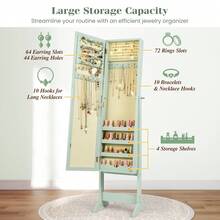Lifezeal Jewelry Mirrored Cabinet Armoire Organizer Storage Box With Stand Christmas Gift Green - Green - View 4