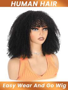 باروكة شعر بشري كيرلي كينكي أفرو مع غرة، شعر بشري برازيلي ريمي مصنوع بالكامل بواسطة الآلة، باروكة شعر قصير كيرلي مع غرة، كثافة 180٪ من الشعر البشري