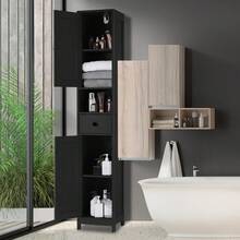 TEQIN 66.9" Tall Narrow Bathroom Storage Cabinet With 1 Drawer & 2 Door Cupboard, Adjustable Shelves, Open Shelf, Metal Handles And Hinges, Space-Saving Organizer For Bathroom, Kitchen, Or Living Room - 黑色 - 查看 1