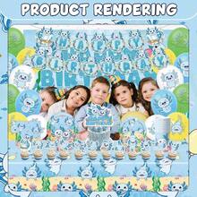 D114Pcs Blue Axolotl Birthday Party Plies Include Banner-Backdrop-Balloons-Cake Topper-Cupcake Toppers-Tableware-Plates-Napkins-Cups-Cutlery-Tablecloth For Blue Axolotl Party Decorations - 藍色 - 查看 5