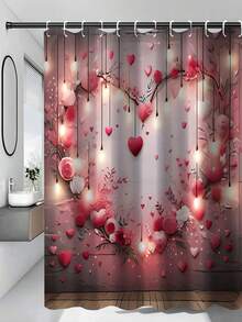 1pc/4pcs Valentine's Day Bathroom Decor Set, Includes Shower Curtain, Toilet Seat Cover, Bath Mat, Polyester Curtain, Bathroom Accessories With 12 Hooks
