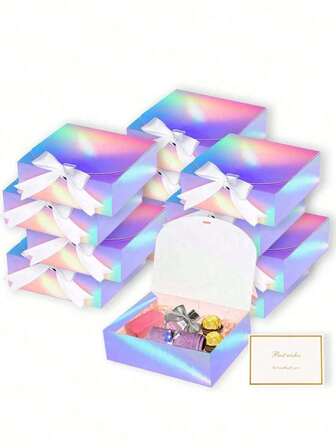 10Pcs Deluxe Dazzle Gift Box With Lid & Ribbon (Multiple Colors) - Best Man/Bridesmaid Proposal Box With Cards For Wedding/Birthday/Christmas/Valentine's Day | Party Favor Box, Graduation Gift Packaging,Styles Are Shipped Randomly.