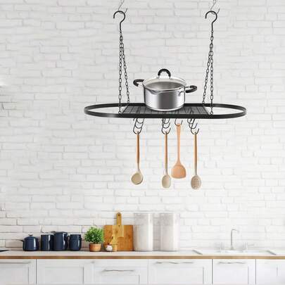 Estante colgante para ollas, organizador de almacenamiento montado en el techo con ganchos, organizador colgante de utensilios de cocina de hierro, organizador multiusos para el hogar, restaurante y cocina