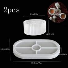 2 piezas Molde de arcilla DIY, Bandeja ovalada, Caja de almacenamiento redonda rayada, Molde de yeso, Decoración del hogar, Taza para vela, Molde de silicona - silicona - Ver 3