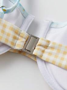 Womens Plaid Bikini Swimsuits Sleeveless Bra Tops With Thong 2 Pcs Set Stylish Bikini Bathing Suit - 黃色 - 查看 4