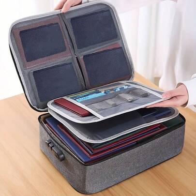 Locking Document Bag, Fireproof Three-Layer Document Organizer With Waterproof Zipper, Document Security Portable Travel Home Storage Bag For Laptop, Documents, Certificates, Gifts For Family And Friends