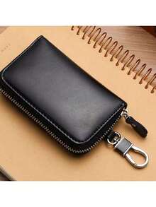 1 pieza Portallaves portátil de PU, Estuche protector de llave de coche colgante para la cintura de hombres, Bolsa de almacenamiento de llaves con cierre de cremallera de cobertura total