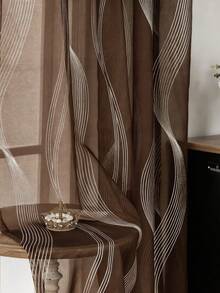 2pcs Modern Silver Tassel Pattern Sheer Curtains, With Metal Rings Top, Machine Washable, Decorative Polyester Curtains Suitable For Living Room, All Seasons, Cordless, Woven, 120-140g - Luxury Style Curtains - Brown - View 2
