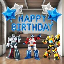 Hasbro 变形金刚主题生日派对气球套装，生日快乐铝箔气球，适合青少年派对装饰和活动背景 - 彩色 - 查看 2