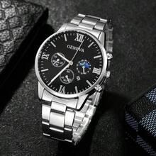 Men's 4pcs Fashion Set: Quartz Watch With Calendar, Silvery Cross Pendant Necklace & Ring Bracelet - Zinc Alloy Band, Non-Waterproof, Analog Display - Bạc - Xem 5