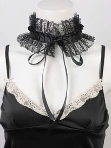 1PC Black Edwardian Neck Chocker Sexy Black Lace Lolita Choker Costume Gothic Dark Princess Collar - Black - View 6