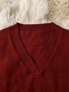Nueva Elegante y Estilosa Chaleco de Punto sin Mangas con Cuello en V, Versátil para el Trabajo y el Uso Casual - Burdeos - Ver 6