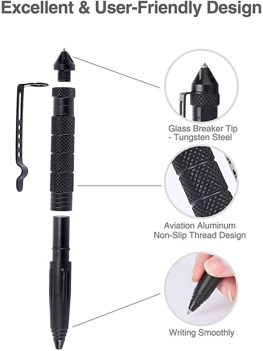 Portable Tactical Pen, Multi-Functional Tactical Pen, Professional Self-Defense Pen, Emergency Window Breaker Pen, Aviation Aluminum Emergency Window Breaker Pen, Safety Protection Survival EDC Multi-Tool, Multi-Purpose Self-Defense Pen, Aluminum Portable, With Carbide Window Breaker, Camping Survival Emergency, Unisex (Black/Silver/Gold/Gray) - Multicolor - View 1