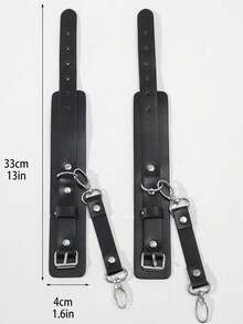 1/2件套真皮性感手铐和脚铐手镯，男女通用角色扮演道具，万圣节 - 黑色 - 查看 4