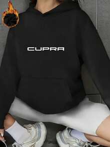 Women'S CUPRA Hoodie - Light Grey Pullover Sweatshirt With Front Pocket, All-Season Casual Athletic Top For Everyday & Formal Outfits, Sweater Hoodie, Comfortable Clothing, Sporty Design, Quality Stitching, Unisex Style, Lifestyle, Lounge Wear, Modern Hoodie, Soft Material, Long Sleeve Top, Women - 黑色 - 查看 4