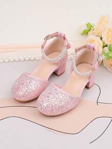 Zapatos de niña de las flores para boda, fiesta, vacaciones, adecuados para niñas pequeñas, niñas pequeñas y niñas grandes, zapatos de vestir clásicos y cómodos de color rosa con perlas, para ocasiones formales, recitales, ballet, zapatos de princesa con brillo - Rosa - Ver 6