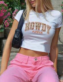 Howdy Pumpkin Crop Top, Western Halloween Baby Tee, Cowgirl Party Tank Top, Retro Vintage Pumpkin Cr - 白色 - 查看 1