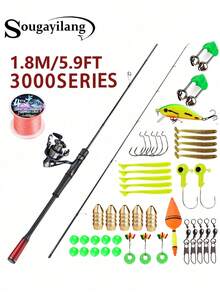 SOUGAYILANG 1.8M Carbon Fiber Spinning Rod |2000/3000Series 5.2:1Gear Ratio Carbon Fiber Drag Washer Metal Shaft And Bell Bearings |Random 1Kit Fishing Bait & A Fishing Line For Saltwater And Freshwater - Black - View 13