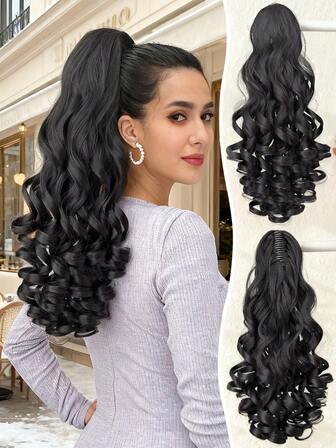 Claw Shaped Ponytail Extension Hair Accessory Black 22 Inch Deep Wave Heat-Resistant Fiber Synthetic Ponytail Wig, Suitable For Women's Daily Wear And Special Occasions, Suitable For Occasions Such As Christmas