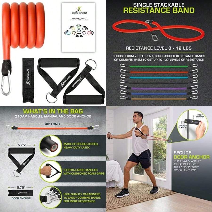 ProsourceFit Bands Set Exercise Guide Full-Body Exercises and Home Workouts(Rojo) - Multicolor - Ver 1