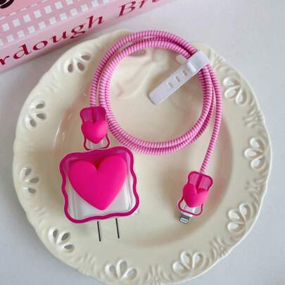 5 piezas de protectores de cable con forma de corazón rosa, adecuados para cables de carga rápida de 18W/20W, opción de regalo ideal