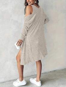 Women's Tank Top With A Round Neckline, Buttoned Front, Brushed Ribbed Mini Dress And Short Jacket