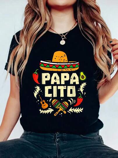 100% Cotton Papa Cito Sombrero Maracas Guitar Chilies Avocado T-Shirt Round Neck Short Sleeve Streetwear Breathable Homme Soft Unisex Fashion Shirts