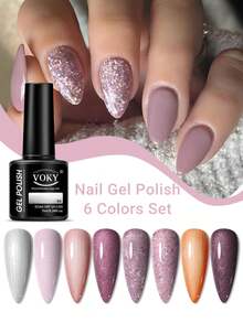 VOKY 2025 Multi-Color Gel Nail Polish 8-Piece Set | Long-Lasting Fashionable Salon Manicure, LED Gel Soak-Off - 7ml/Plastic Bottle