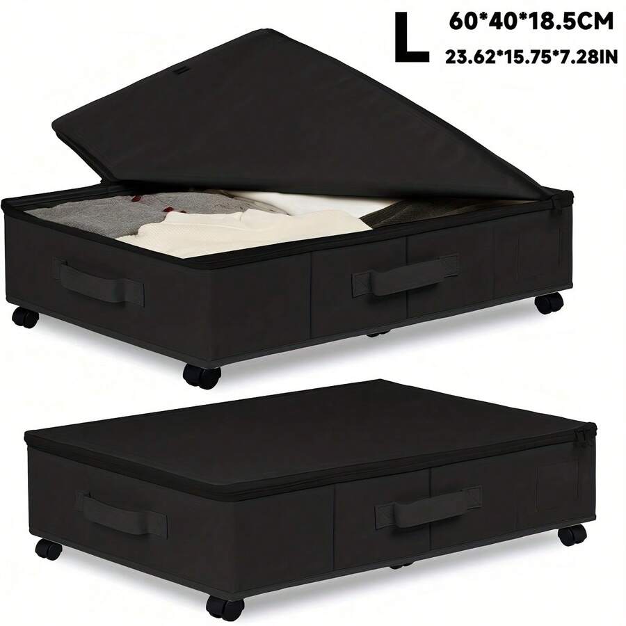 Large-Capacity Wheeled Under-Bed Storage Box, Foldable Storage Container With Casters, Ideal For Clothes, Bedding, Toys, Saves Space In Bedrooms And Dorm Rooms, Organizes Belongings, Christmas Decor, Perfect For The Holidays, 4 Styles Available, Home Organization Storage Box - màu đen - Xem 1
