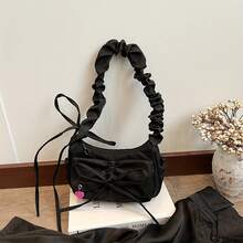 Sac bandoulière élégant en tissu Oxford noir pour femme, avec bandoulière ajustable à nœud - léger, style sport-décontracté, fermeture éclair, doublure en polyester, idéal pour le bureau et les trajets quotidiens, petit sac bandoulière - Noir - Voir 3