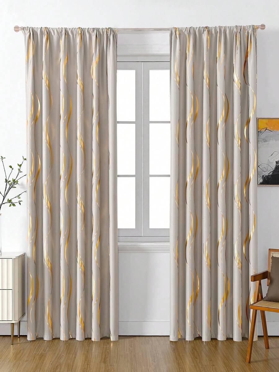 1 pieza Cortina con patrón de onda de agua con lámina de oro para sala de estar y dormitorio - Gris - Ver 1