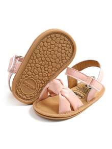 婴幼儿女童PU皮软皮露趾夏季凉鞋花朵公主平底鞋