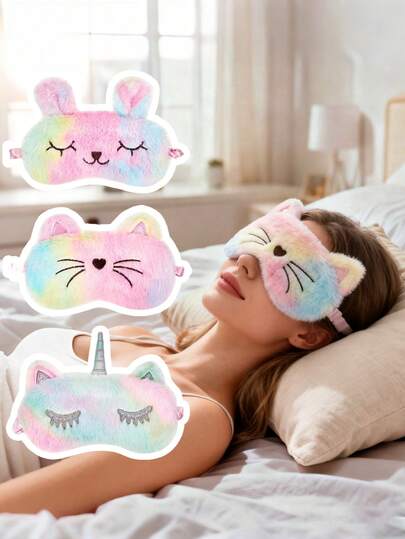 1pc Plush Sleep Eye Mask, Rabbit, Unicorn, Cat & Cute Animal Designs, Soft Travel Eye Mask