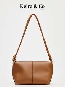 [Women's Crossbody Bag] Fashionable New In Handbags, Solid Color Top Handle Underarm Bag, Luxury Designer Baguette Bags Perfect For Everyday Style - Brown - View 1