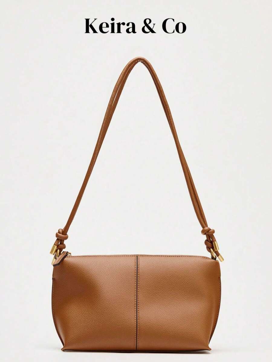 [Women's Crossbody Bag] Fashionable New In Handbags, Solid Color Top Handle Underarm Bag, Luxury Designer Baguette Bags Perfect For Everyday Style - Brown - View 1