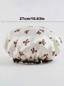 1pc Double-Layer Reusable Waterproof Women's Shower Cap, Bow Pattern, Elastic Bathing Hair Cover, Multipurpose For Kitchen & Bathroom, Essential For Summer & Back To School - Multicolor - View 5