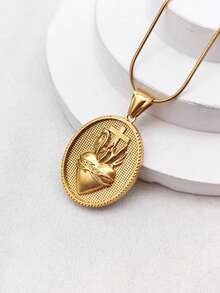 1pc Stainless Steel Thorn Crown Cross Pendant Necklace, European & American Hip-Hop Fashion Versatile Jewelry - Yellow Gold - View 4