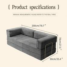78.7" Foldable 3-Seater Fabric Sofa Bed With Square Armrests, Modular Compressible Living Room Sofa Set, Vintage Suede Comfortable Lounge Chair Sofa, Lazy Sofa (Bean Bag), And Bedroom Sleeper Sofa Bed - 淺灰色 - 查看 3