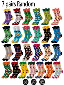 1/5/7/10双趣味食物图案中筒袜礼盒套装，男女皆宜，甜甜圈/披萨/薯条图案，色彩鲜艳，适合节日、休闲、运动、派对、情侣、通勤等各种场合，四季皆宜。 - 彩色 - 查看 8