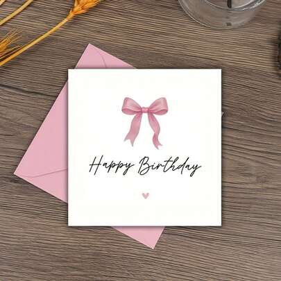 1 Set elegante rosa Schleife Geburtstagskarte - Alles Gute zum Geburtstag inklusive Umschlag, Feiertagskarte perfekt für Töchter, Freunde oder Mütter, ideal für besondere Anlässe, elegante Schriftart, Laserschnitt-Design, Geburtstagsdekoration (Rosa/Schwarz/Rot/Khaki)