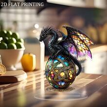 2D Statue de dragon fantastique gothique en acrylique coloré, décoration de bureau style vintage, thème maison, polyvalent, sans électricité requise, texte en anglais, impression 2D plate - Multicolore - Voir 6