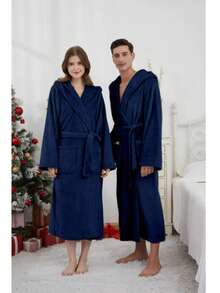 情侣舒适法兰绒浴袍 - 厚实柔软的长款浴袍，带口袋和腰带，条纹设计，可搭配家居服或睡衣，也可作为晨袍穿着，美式简约长袖睡衣 - 秋冬季居家舒适之选，圣诞节和情人节送给爱人的完美礼物！ - 彩色 - 查看 9