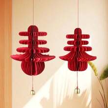1/2/4/6pcs Red Foldable Paper Honeycomb Lanterns Decor, Lucky Bag Spring Festival Figurine Hanging Ornaments, Traditional Chinese New Year Celebration Decorations, Non-Electric Lunar New Year Lanterns, Wedding Lanterns, Wall Hanging, Holiday Party Room Decor, Chinese New Year Gifts - Multicolor - View 5