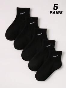20/10/5/1 Pairs Kids Solid Color Sports Socks, Checkmark Decor, Classic Minimalist, Skin-Friendly Comfortable Black/White/Gray Short Socks, Casual Versatile Breathable Soft Sports Socks, Suitable For Back To School, Sports Events, Daily Wear, Campus Style, Outdoor Activities. Random Color Assortment, Multiple Packs Available - Multicolor - View 7
