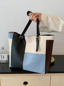 32*12*28厘米 时尚大容量多口袋单肩手提包，休闲女士大包，适合装笔记本电脑，简约风格，休闲度假之选 - 藍色 - 查看 1