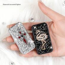 Cute Innovative Lighter, Dual Flame Windproof Lighter, Metal Embossed Rhinestone Butane Torch Lighter, Refillable Adjustable Flame - Khủng long trắng (Không có khí) - Xem 5