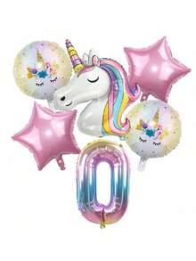 1套32英寸铝箔数字皇冠和独角兽气球套装，渐变色数字气球，适用于生日派对、婴儿派对、结婚纪念日装饰、儿童生日装饰