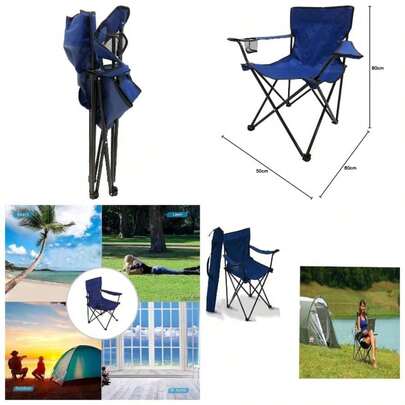 Silla de Camping Plegable, Asiento de Lona Impermeable, Dimensiones 50x 50x 80 Azul Marino