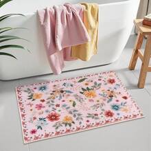 Uphome Bathroom Runner Rug, Boho Beige Long Bath, Modern Plush Soft Washable Bath Rug, Non-Slip Farmhouse Botanical Floor Carpet Entryway Bathroom Bedroom, 18x47 Inch - 粉色 - 查看 2